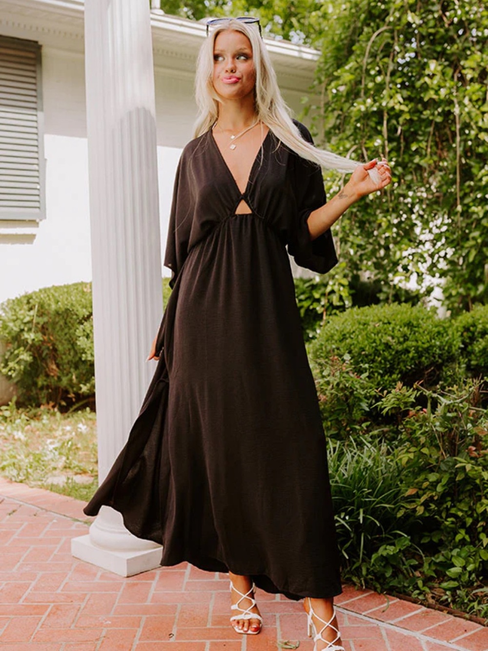 Black V-Neck Maxi Dress with Cutout